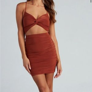 ruched and ready cutout mini dress